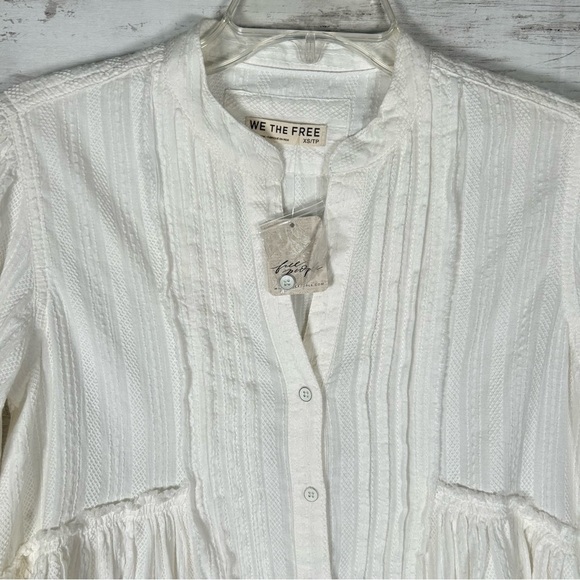 Free People We The Free  Willow Button Down Oversized Cotton XS Ivory NWT $148 - Picture 7 of 12